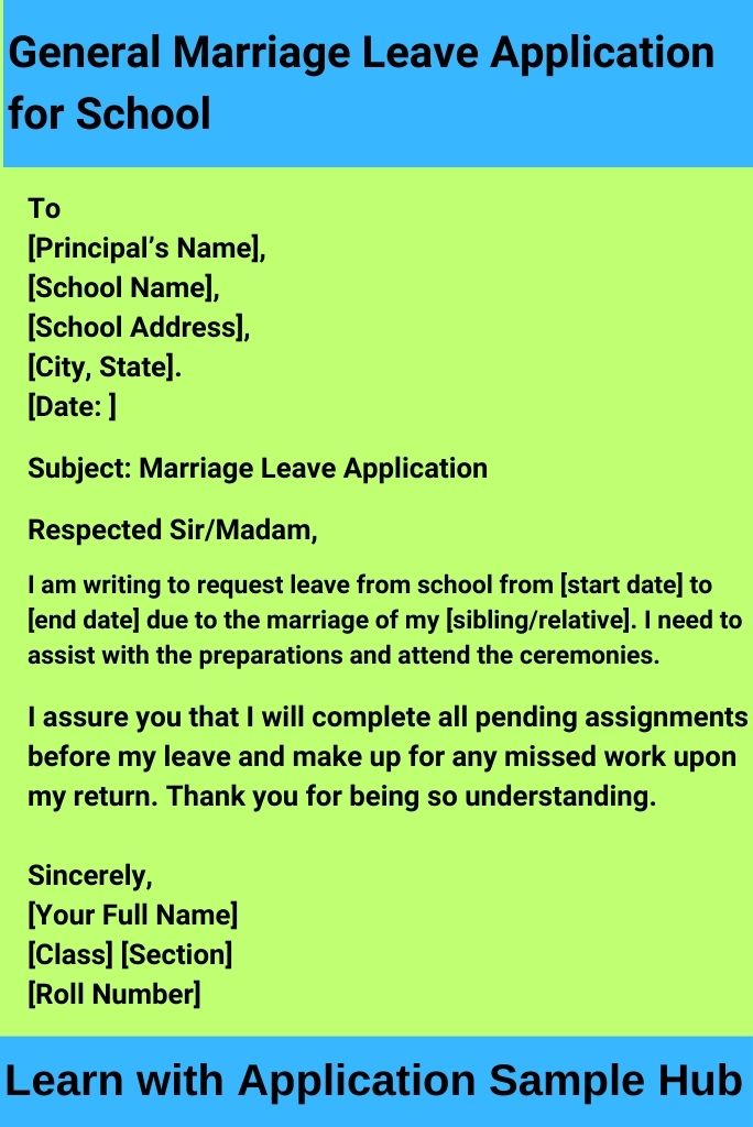 General Marriage Leave Application for School