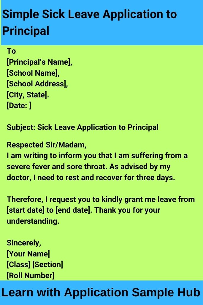 Simple Sick Leave Application to Principal