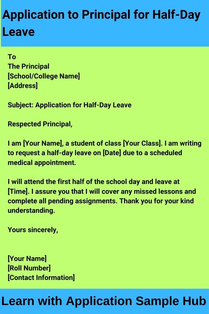 Application to Principal for Half-Day Leave