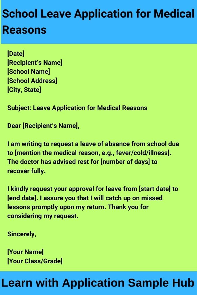 School Leave Application for Medical Reasons