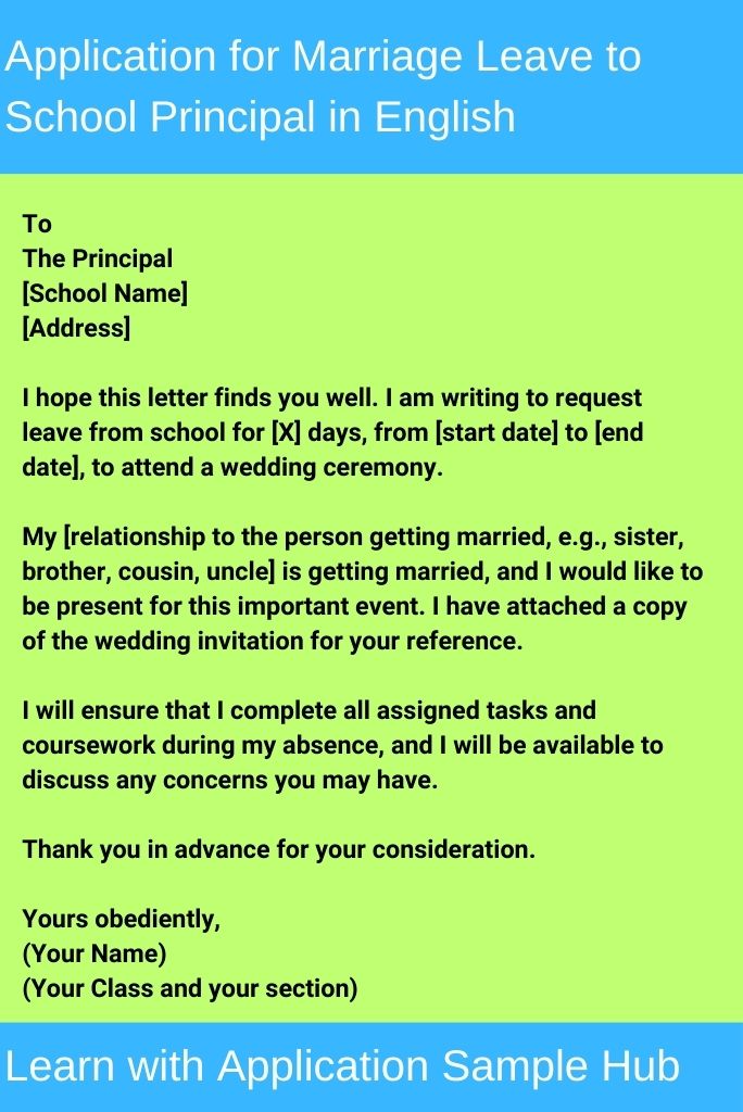 Application for Marriage Leave to School Principal in English