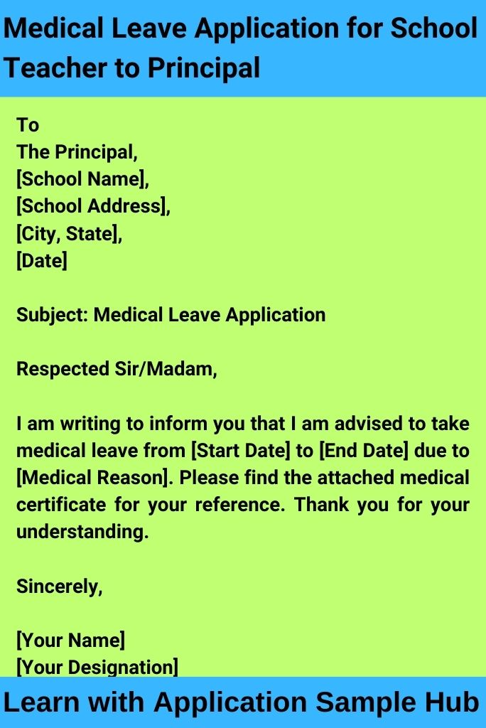 Medical Leave Application for School Teacher to Principal