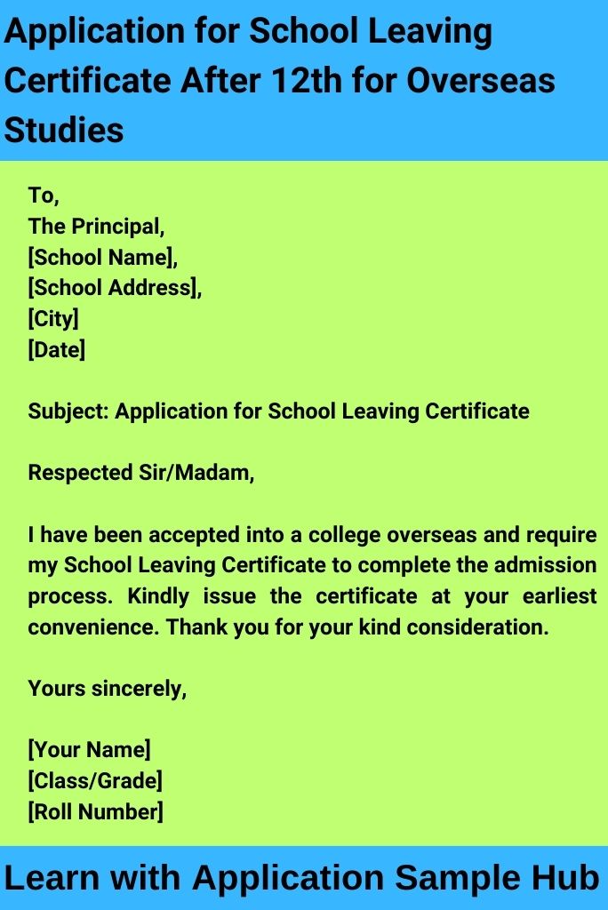 Application for School Leaving Certificate After 12th for Overseas Studies