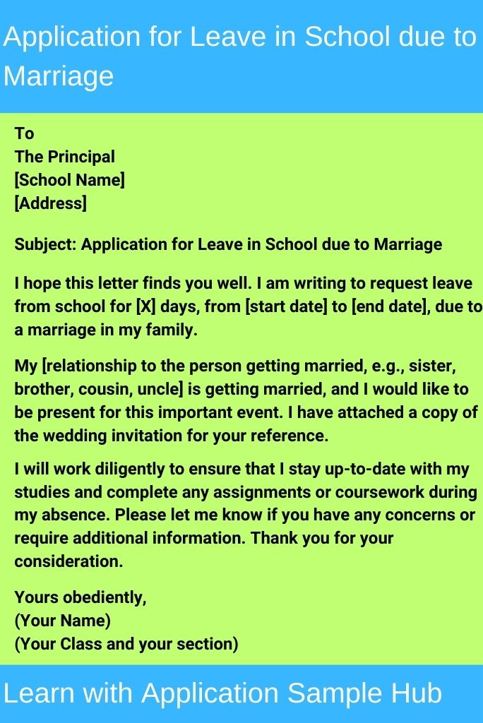 Application for Leave in School due to Marriage