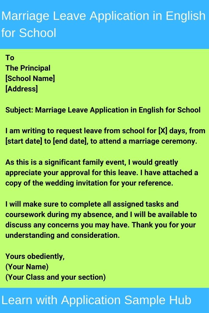 Marriage Leave Application in English for School