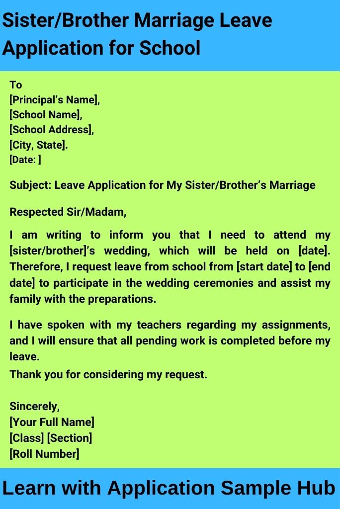 Marriage Leave Application for School by Parents