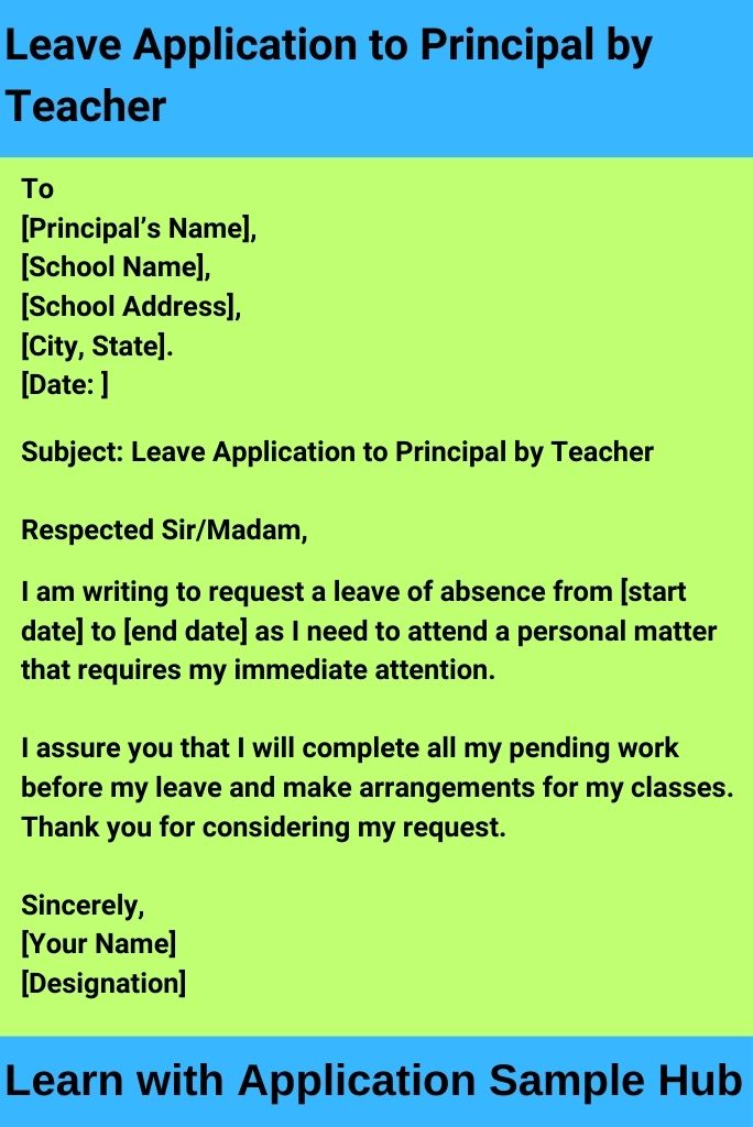 Leave Application to Principal by Teacher