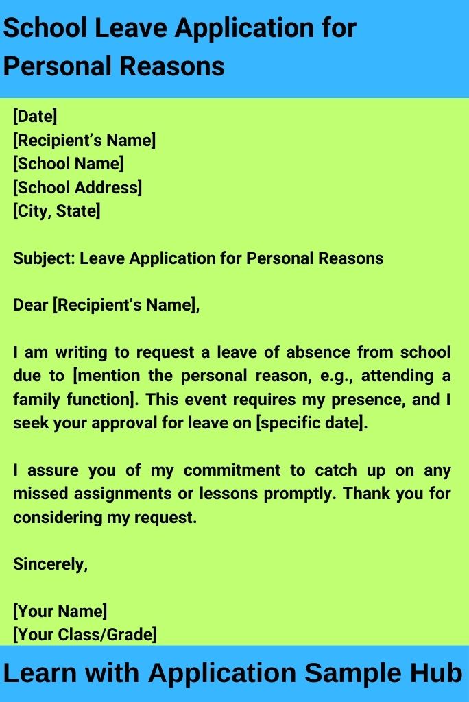 School Leave Application for Personal Reasons