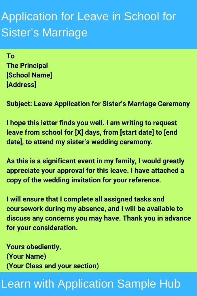 Application for Leave in School for Sister's Marriage