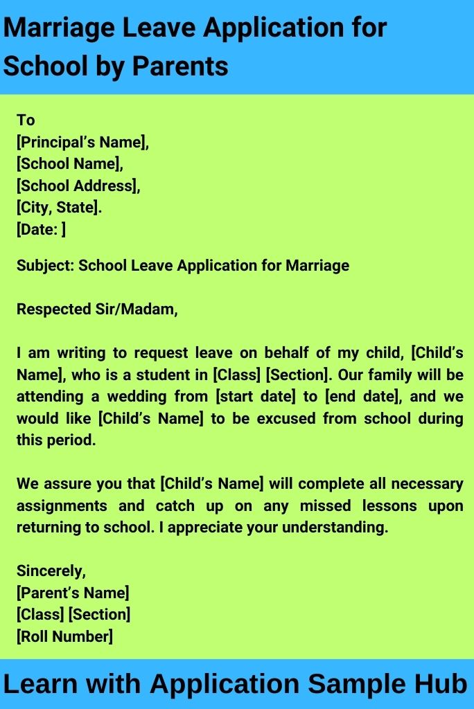 Marriage Leave Application for School by Parents