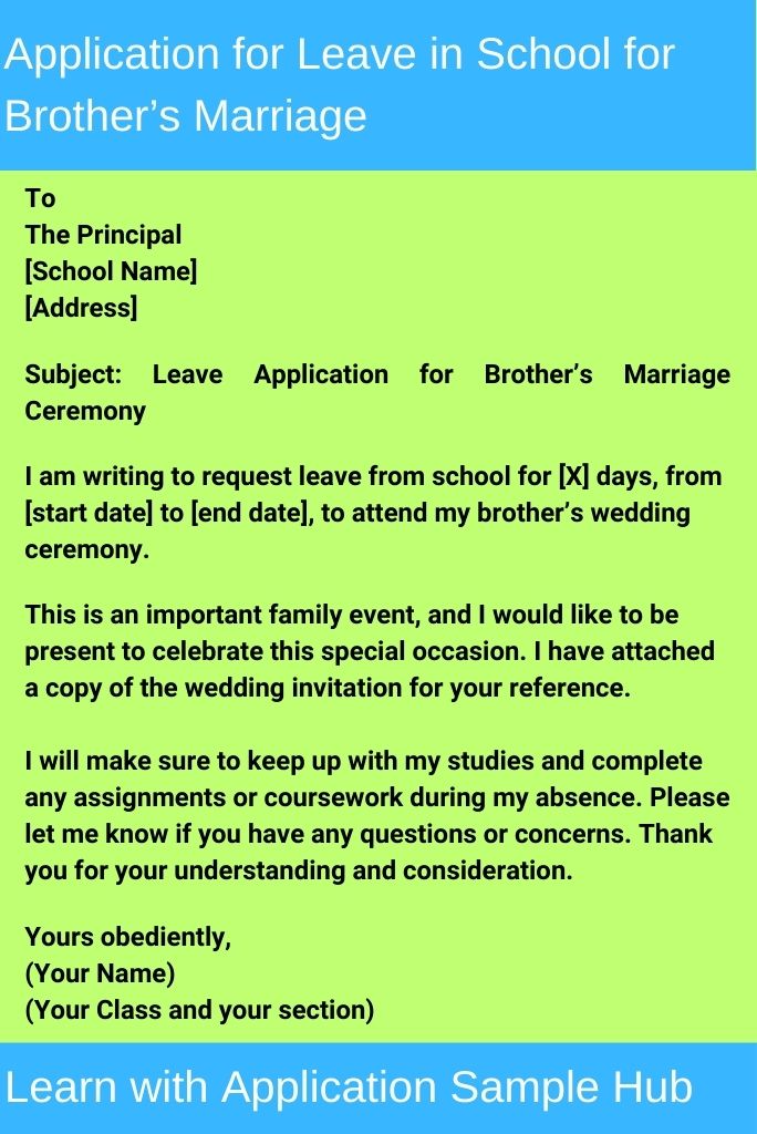 Application for Leave in School for Brother's Marriage