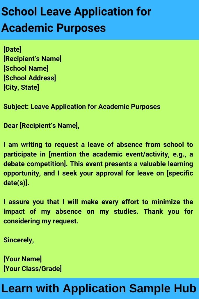 School Leave Application for Academic Purposes