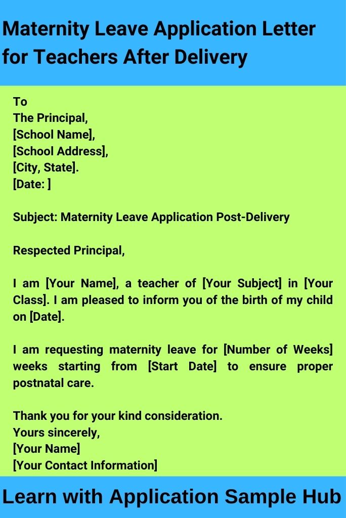 Maternity Leave Application Letter for Teachers After Delivery