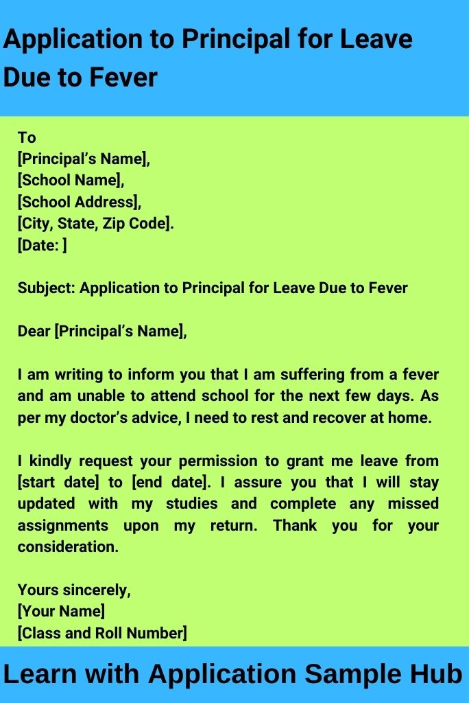 Application to Principal for Leave Due to Fever