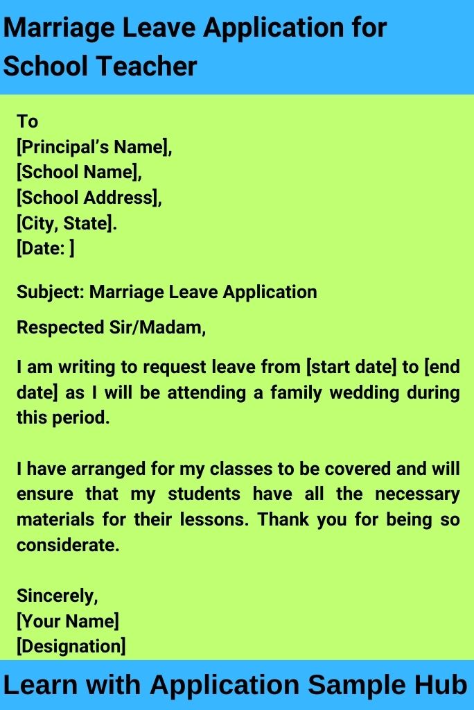 Marriage Leave Application for School Teacher