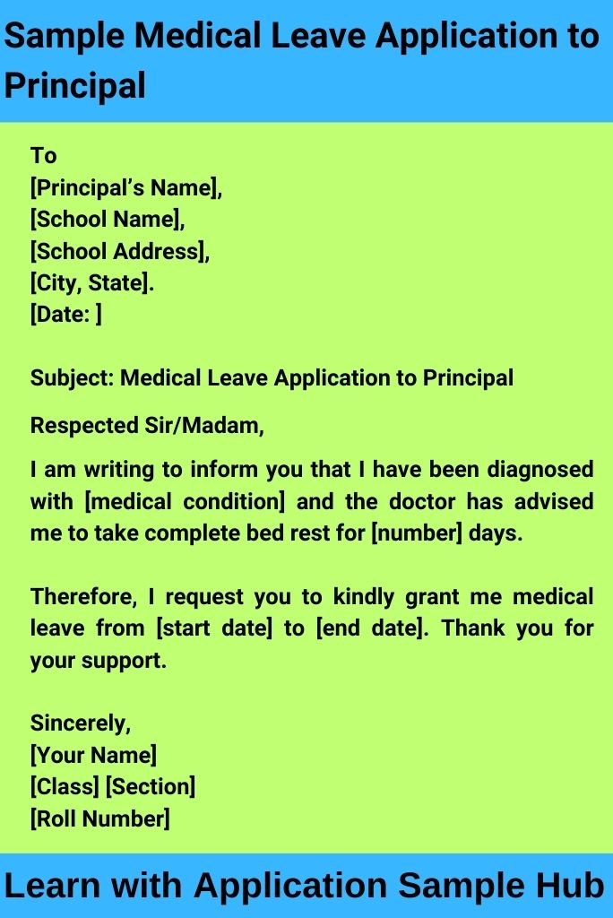 Sample Medical Leave Application to Principal