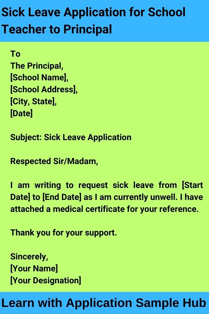 Sick Leave Application for School Teacher to Principal