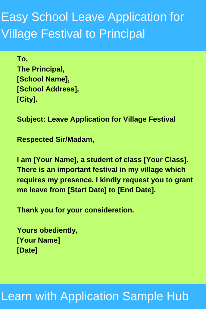 Easy School Leave Application for Village Festival to Principal