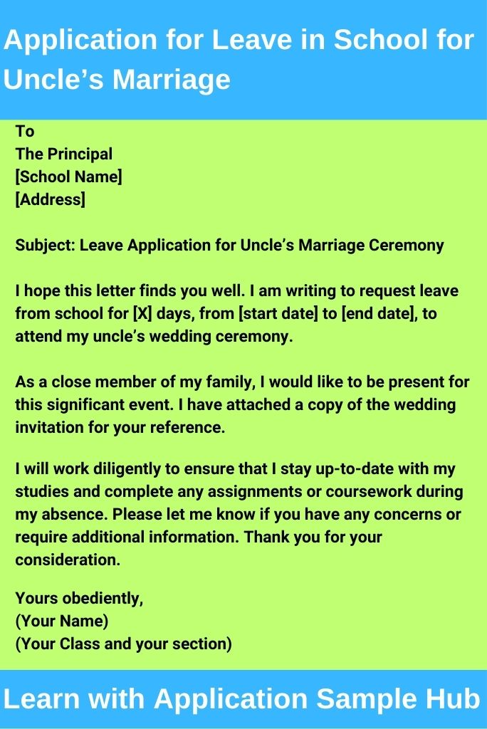 Application for Leave in School for Uncle's Marriage