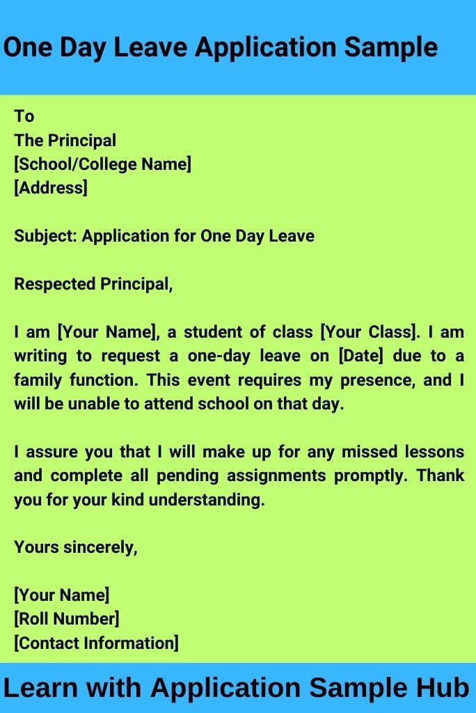 One Day Leave Application Sample