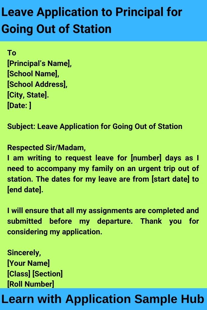 Leave Application to Principal for Going Out of Station