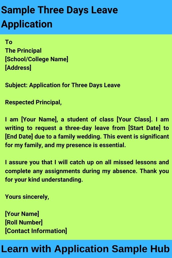 Sample Three Days Leave Application