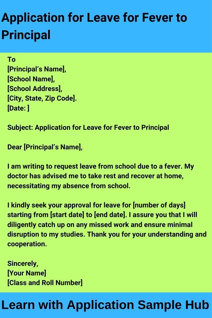 Application for Leave for Fever to Principal