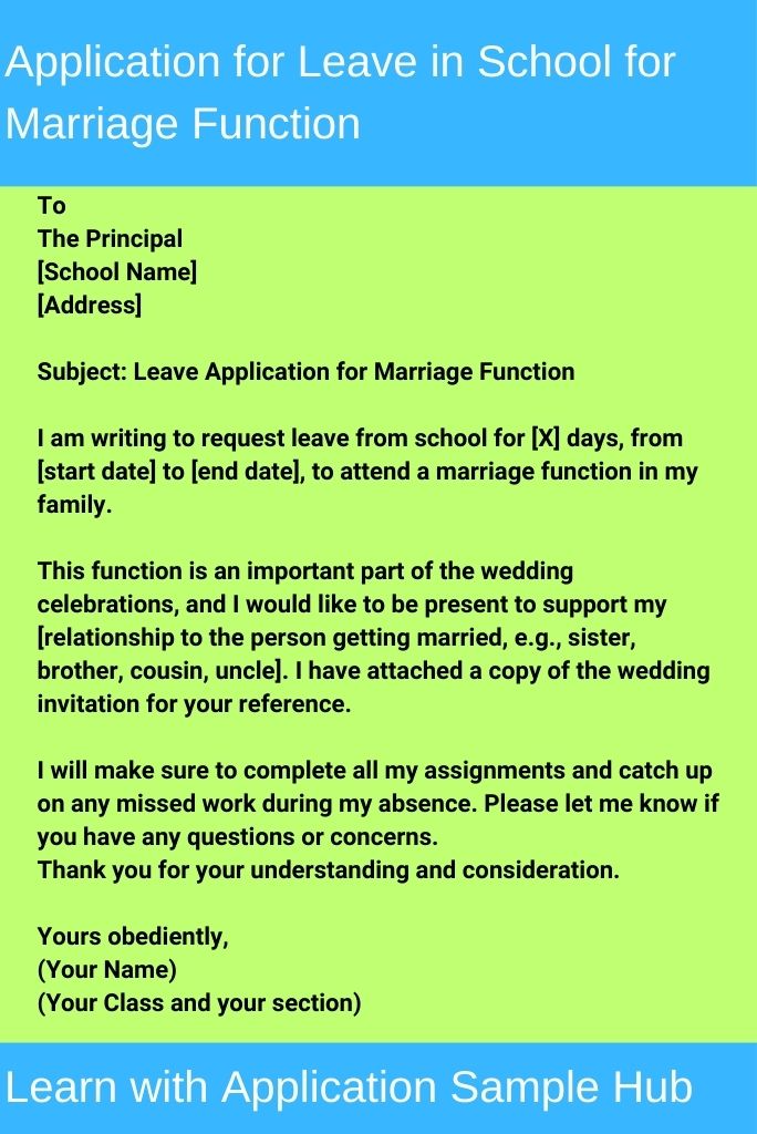 Application for Leave in School for Attending Marriage