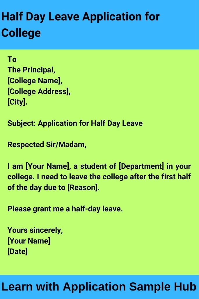 Half Day Leave Application for College