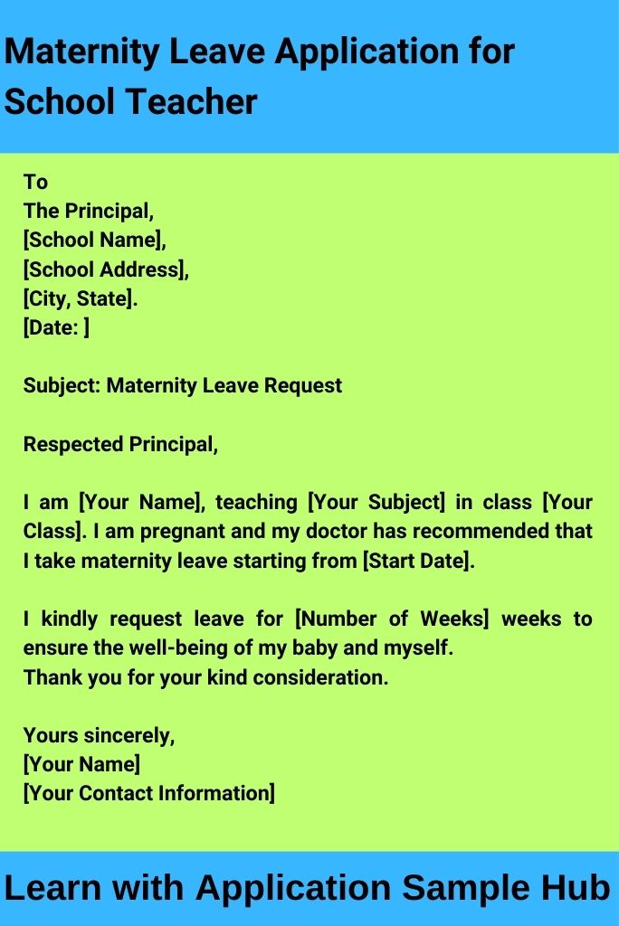 Maternity Leave Application for School Teacher