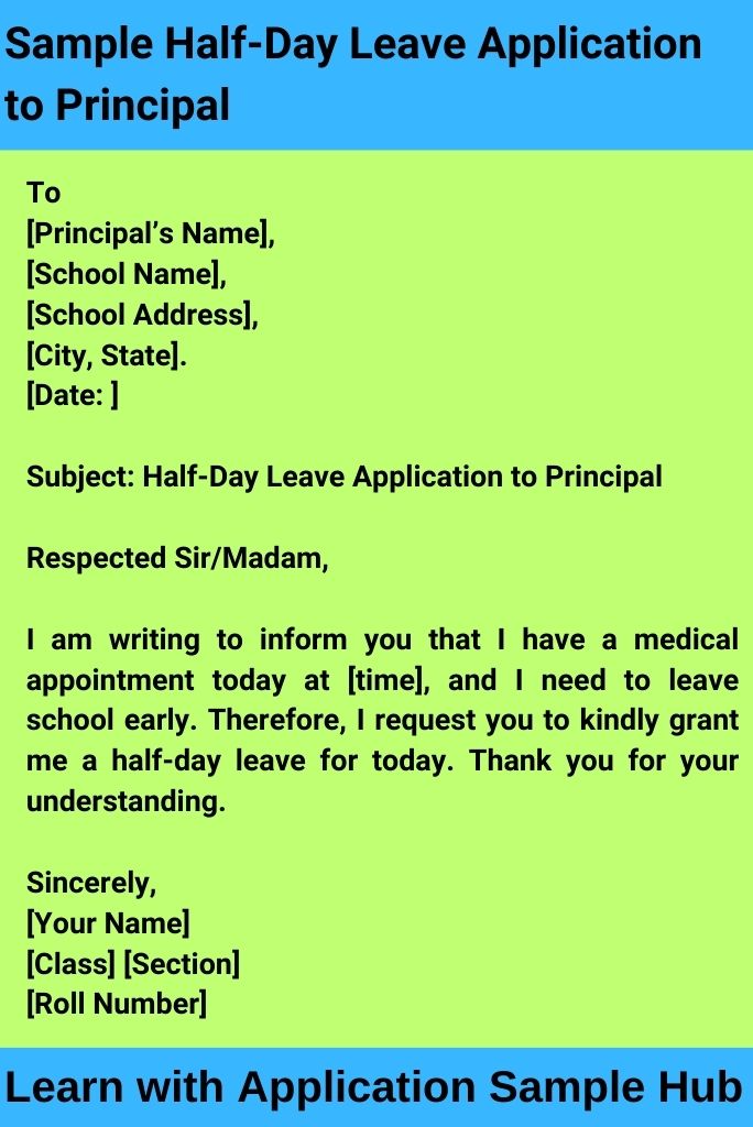 Sample Half-Day Leave Application to Principal