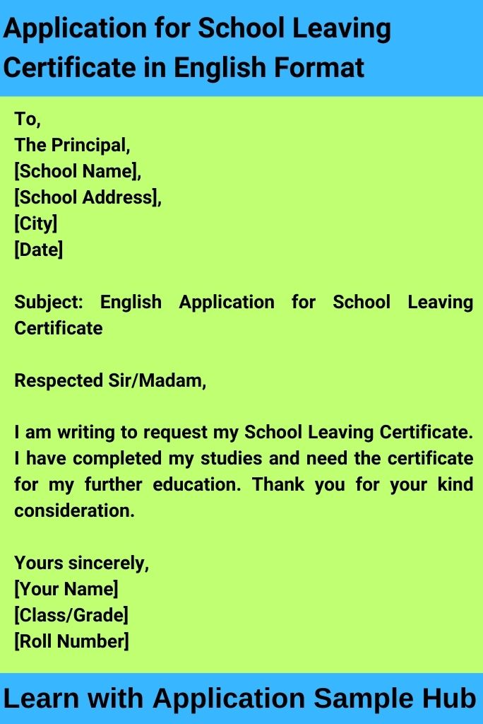 Application for School Leaving Certificate in English Format