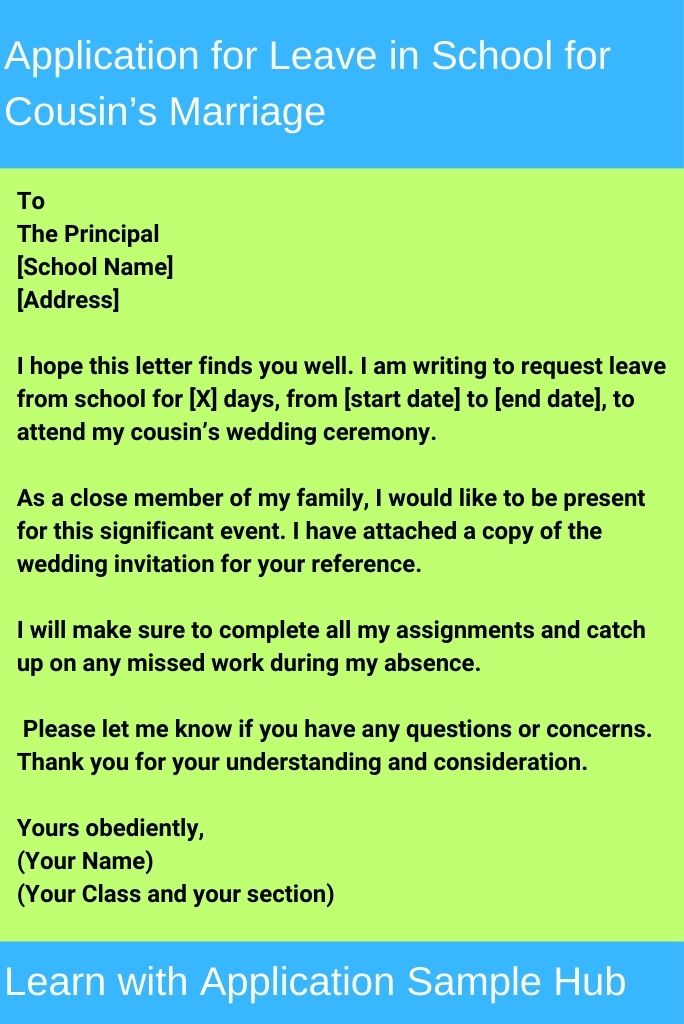 Application for Leave in School for Cousin's Marriage