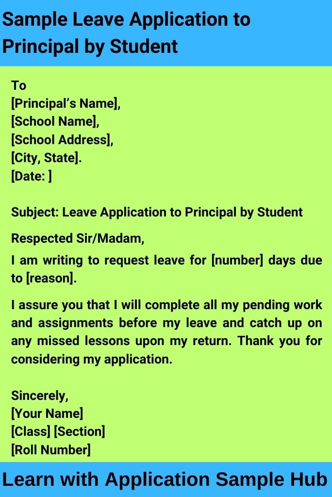 Sample Leave Application to Principal by Student