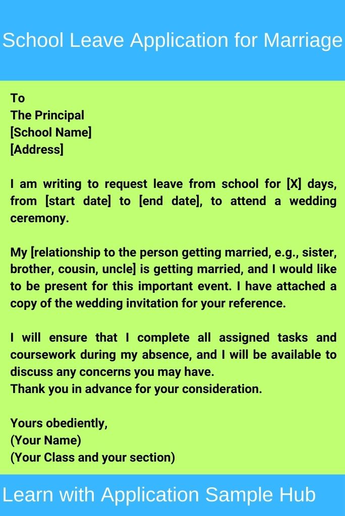 School Leave Application for Marriage