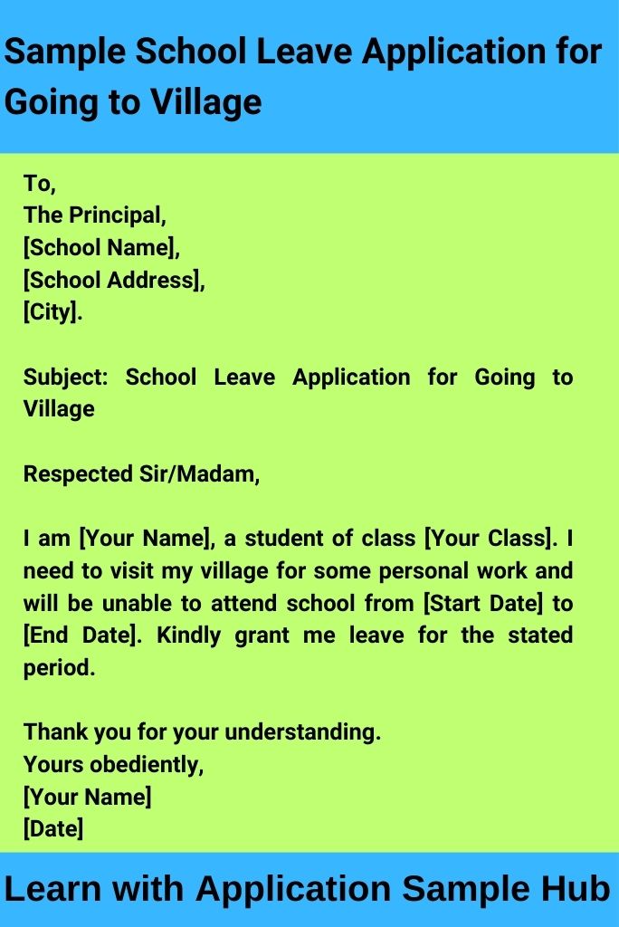 Sample School Leave Application for Going to Village