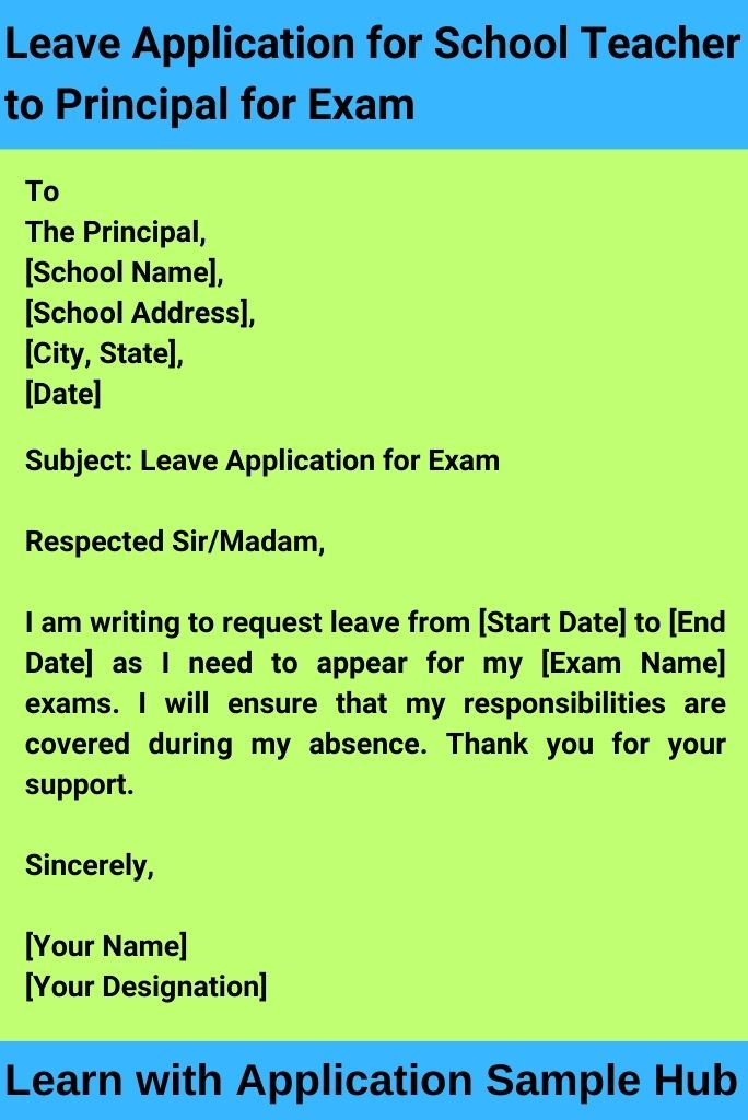 Leave Application for School Teacher to Principal for Exam