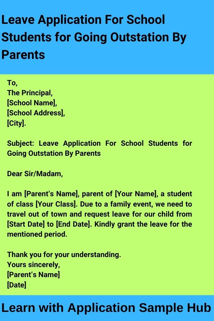 Leave Application For School Students for Going Outstation By Parents