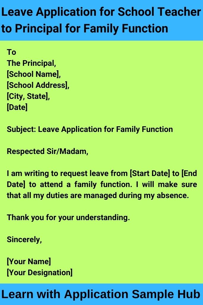 Leave Application for School Teacher to Principal for Family Function