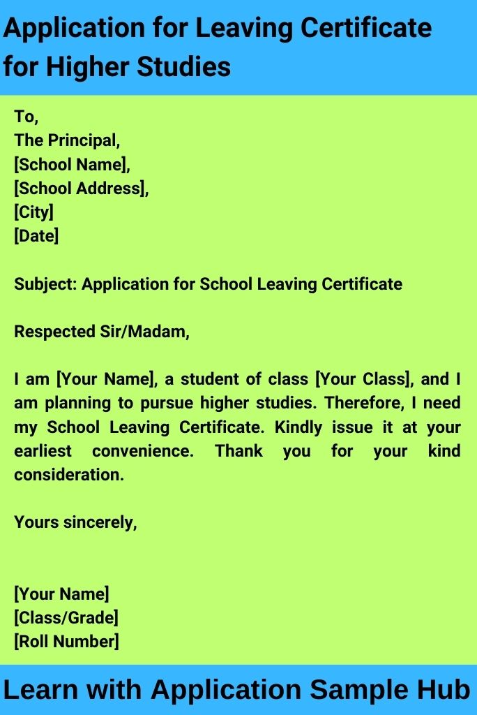 Application for Leaving Certificate for Higher Studies