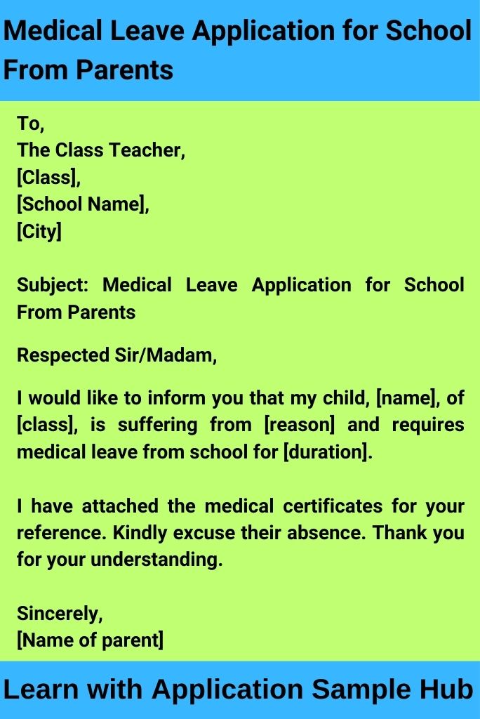 Medical Leave Application for School From Parents