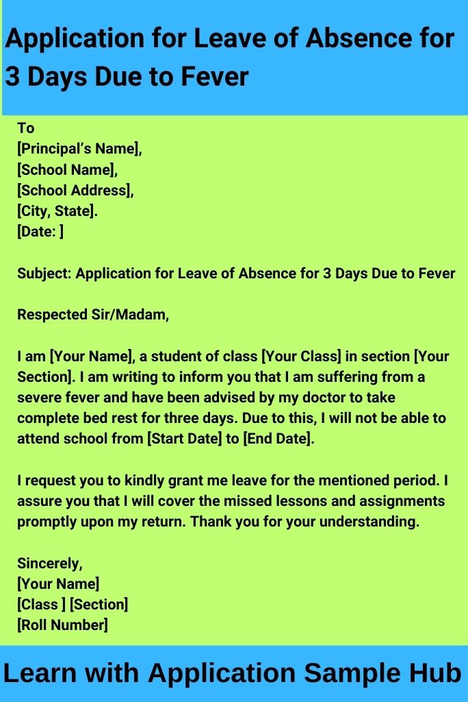 Application for Leave of Absence for 3 Days Due to Fever