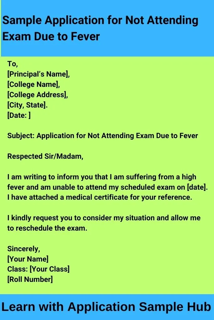 Sample Application for Not Attending Exam Due to Fever