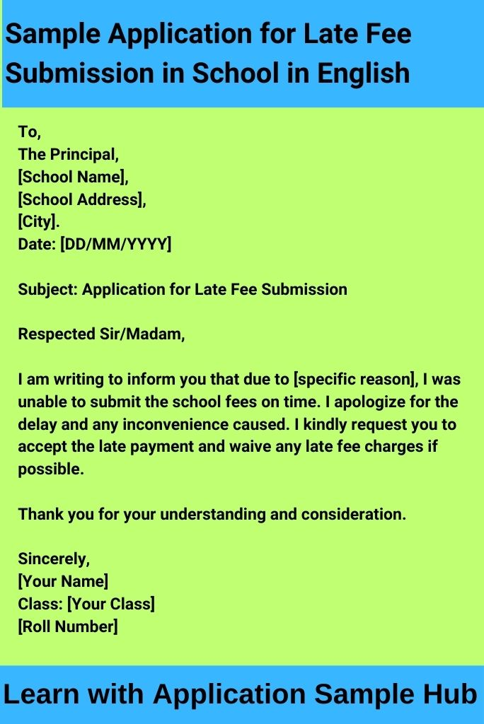 Sample Application for Late Fee Submission in School in English