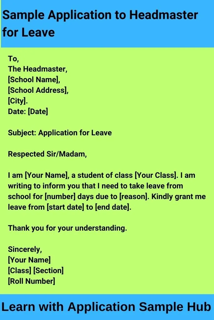 Sample Application to Headmaster for Leave