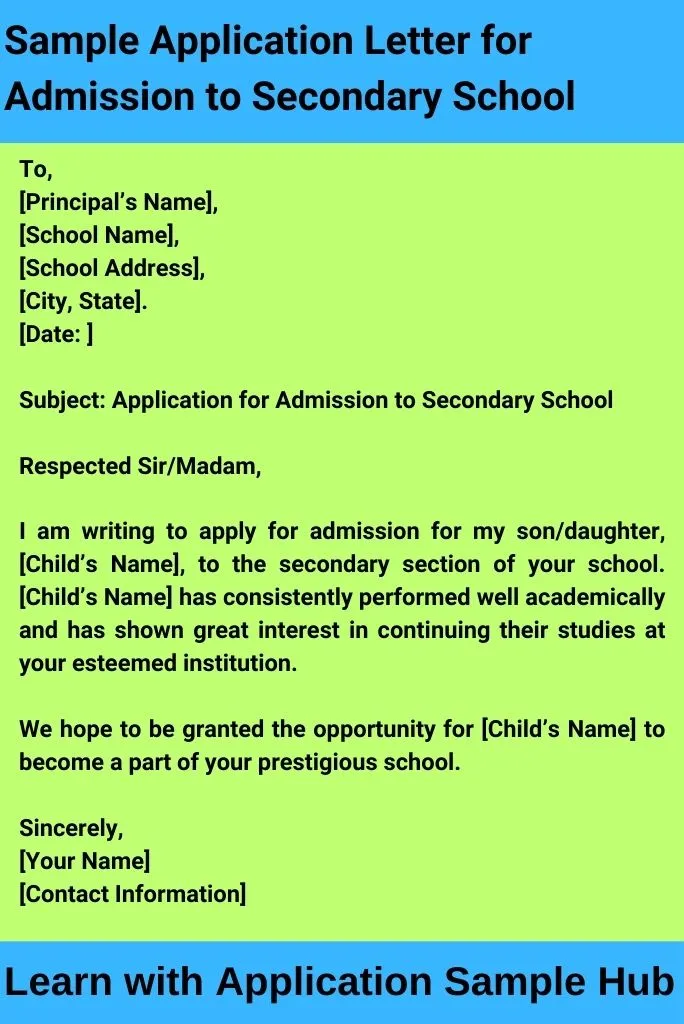 Sample Application Letter for Admission to Secondary School