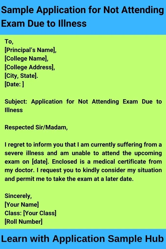 Sample Application for Not Attending Exam Due to Illness