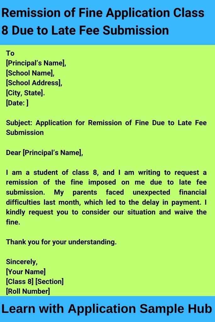 Remission of Fine Application Class 8 Due to Late Fee Submission