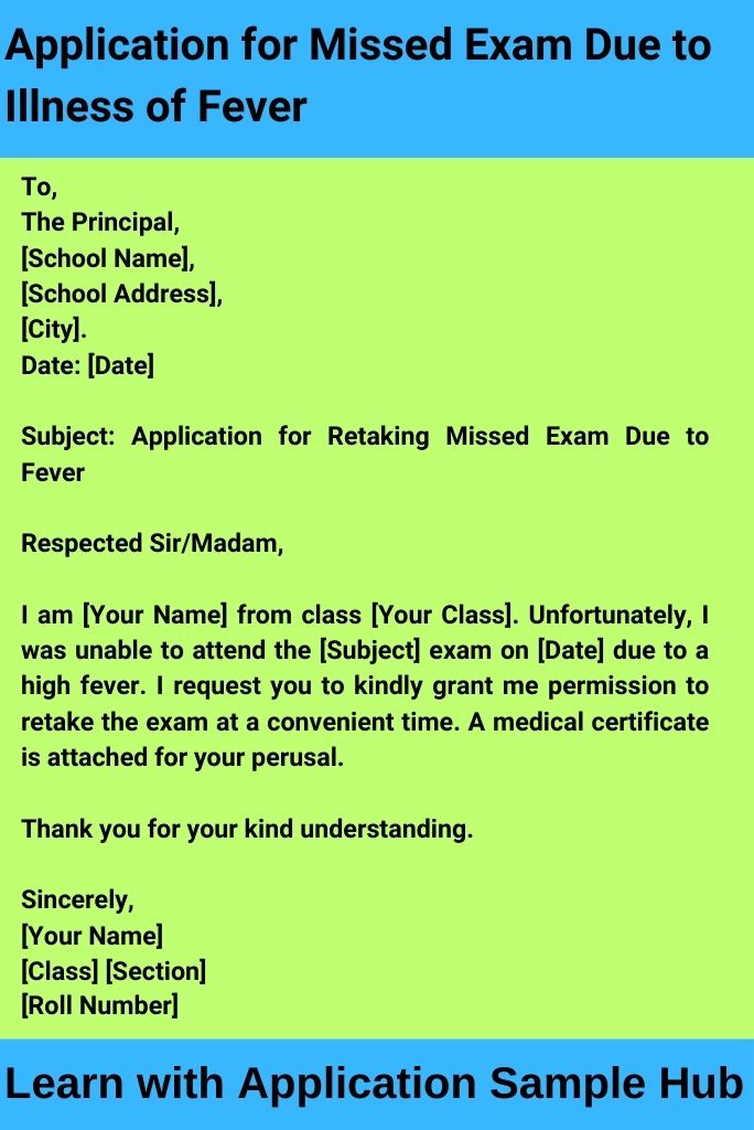 Application for Missed Exam Due to Illness of Fever