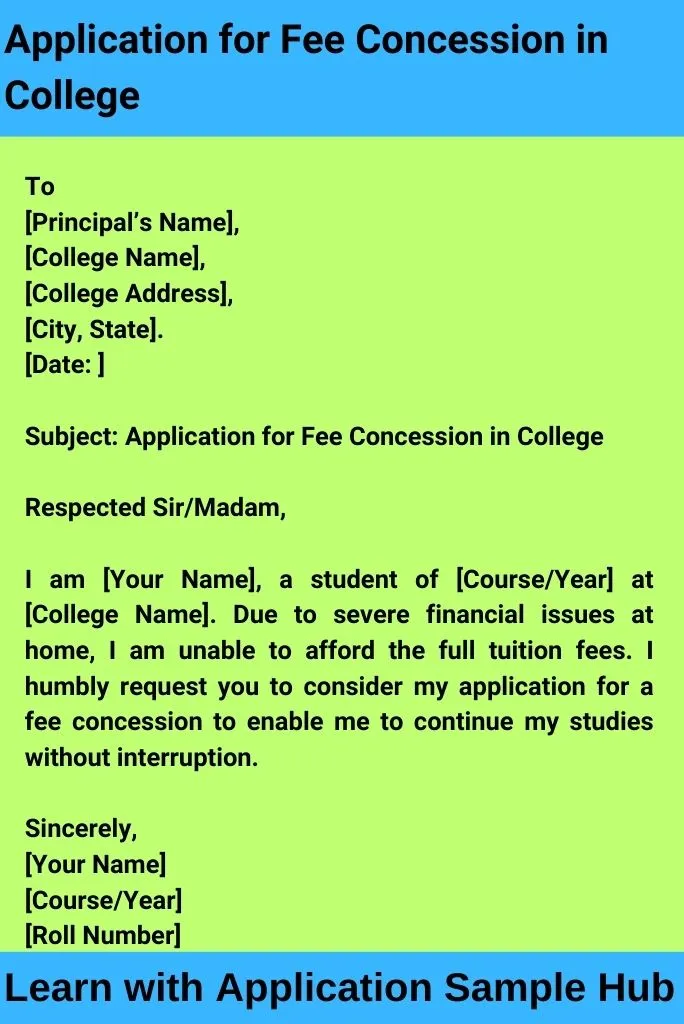 Application for Fee Concession in College